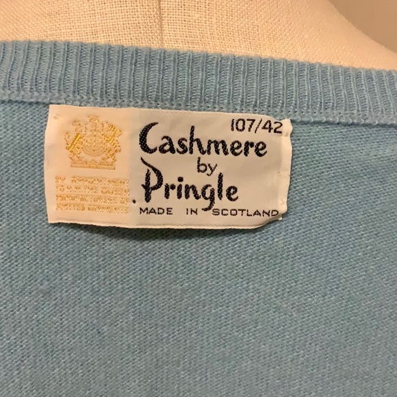 Pringle 100% Cashmere Baby Blue Women's Cardigan Sz 10 Sweater Scotland Vintage - Picture 6 of 8